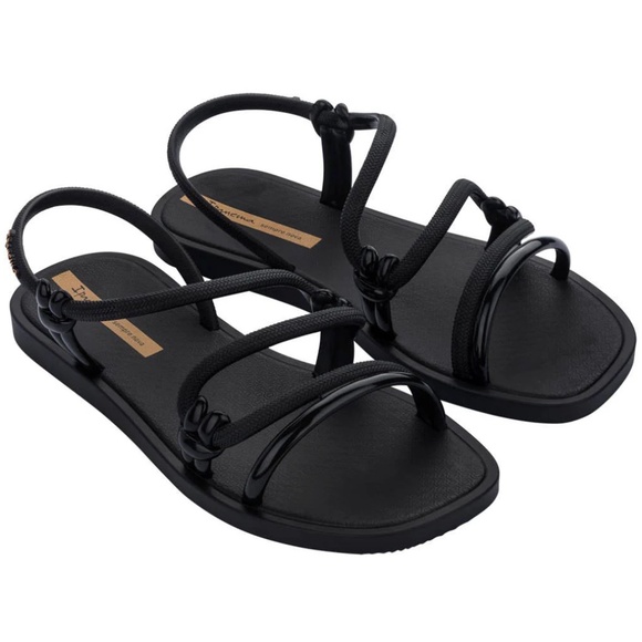 WOMENS BLACK SOLAR SANDALS IPANEMA STRAPPY FLAT RUBBER CASUAL BEACH 8 - Picture 1 of 6